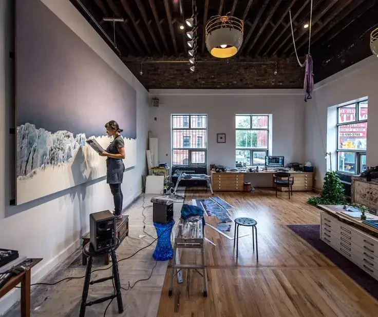 Atmospheric view of an art studio workspace