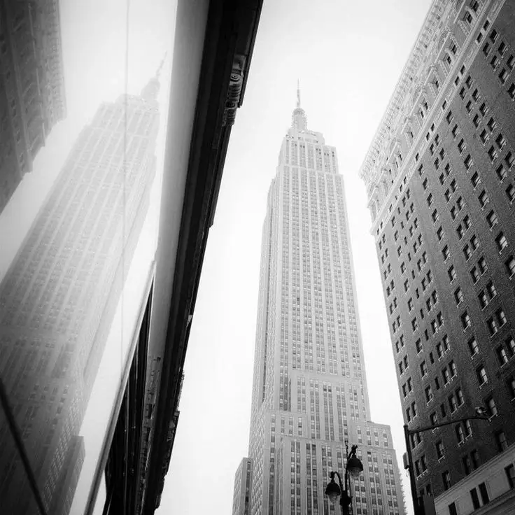 Monochrome photograph of a cityscape