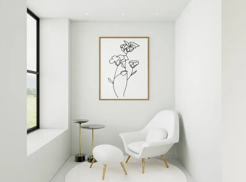 Minimalist interior with a single large poster
