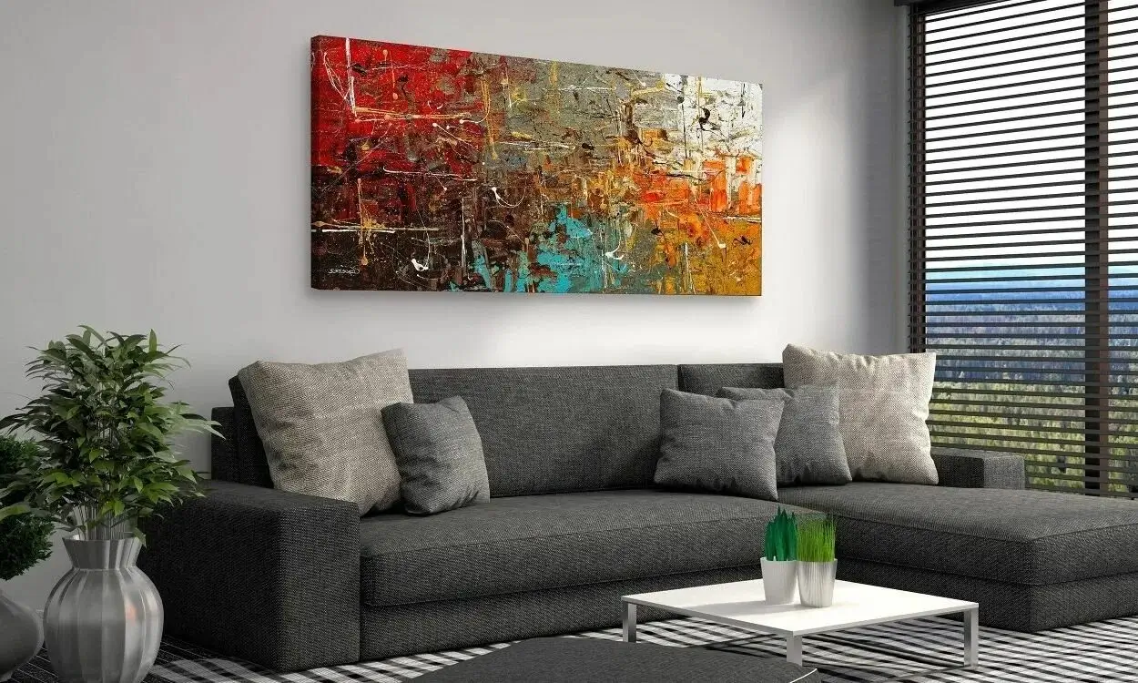 Stylish interior with a large art poster on the wall