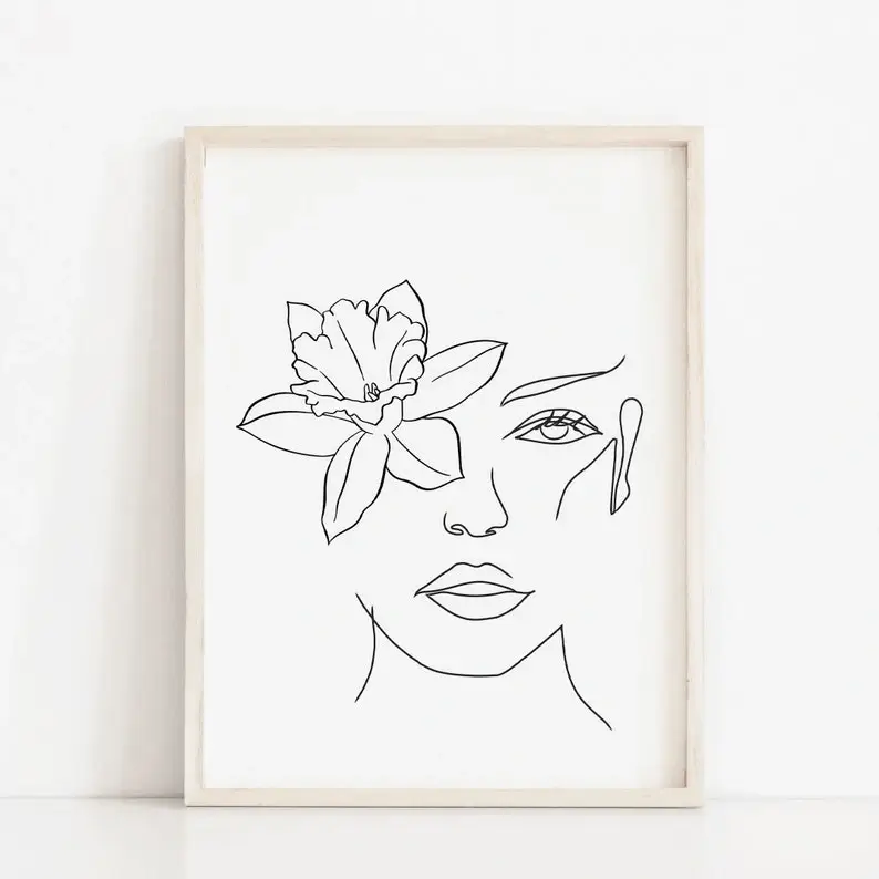 Delicate line art of a face